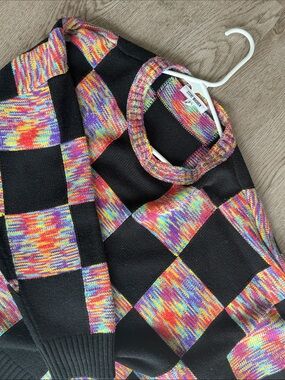 Steve Madden Colorblock Checkerboard Knit Sweater LIMITED EDITION